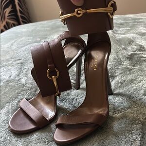 Gucci Brown Leather Sandals with Gold Details
